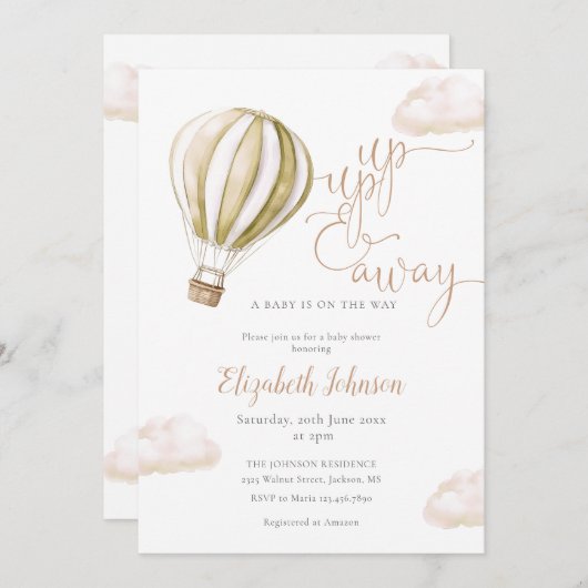 Hot Air BalloonAll In One Neutral Baby Shower Einladung (Vorne/Hinten)