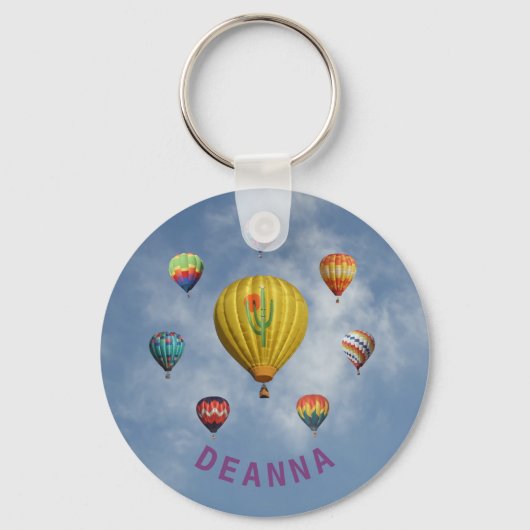 Hot Air Balloons Circle Whispy Wolken Lila Name Schlüsselanhänger (Vorderseite)