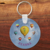Hot Air Balloons Circle Whispy Wolken Lila Name Schlüsselanhänger (Vorderseite)