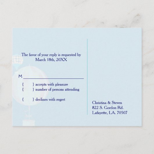 Hot Air Balloons Navy Wedding RSVP Einladungspostkarte (Rückseite)