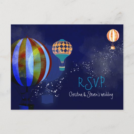 Hot Air Balloons Navy Wedding RSVP Einladungspostkarte (Vorderseite)