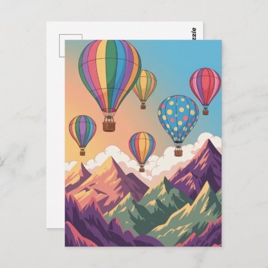 Hot air balloons over mountains Puzzle Postkarte (Vorne/Hinten)