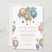Hot Air Balloons Pastel Boy Travel Baby Dusche Einladung (Vorderseite)