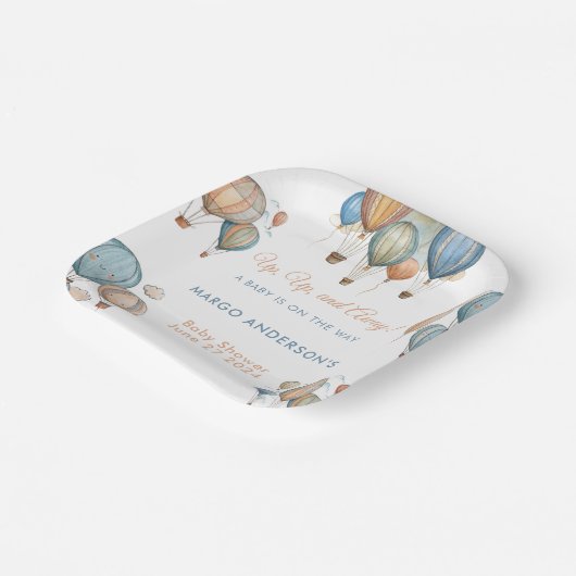 Hot Air Balloons Pastel Boy Travel Baby Dusche Pappteller (Gewinkelt)