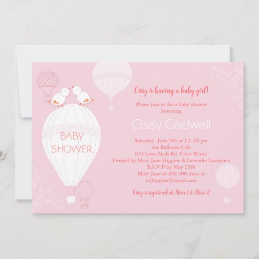 Hot Air Balloons Soft Pink Baby Girl Babydusche Einladung (Vorderseite)