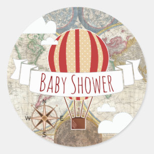 Hot Air Balloons Vintag Adventure Baby Dusche Runder Aufkleber