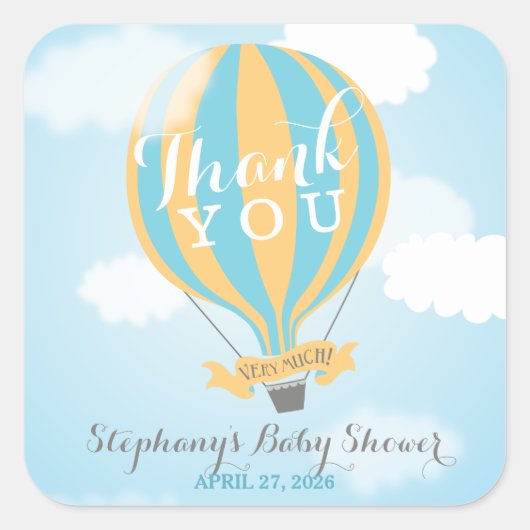 Hot Air Blue Yellow Ballon Danke Stickers (Vorderseite)