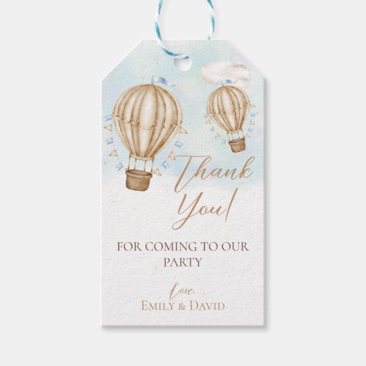 Hot Air Brawn Balloons blauen Fahnen Wolken vielen Geschenkanhänger (Vorderseite)