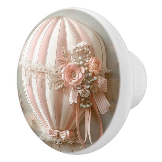 Hot Air Parisian Balloon Soft Pinks Baby Room Keramikknauf (Rechts)