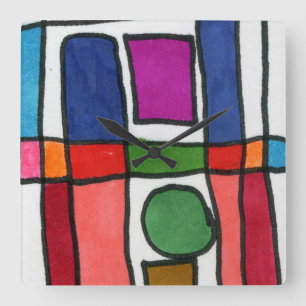 Hot and cool rectangle stripe with a circle accent quadratische wanduhr