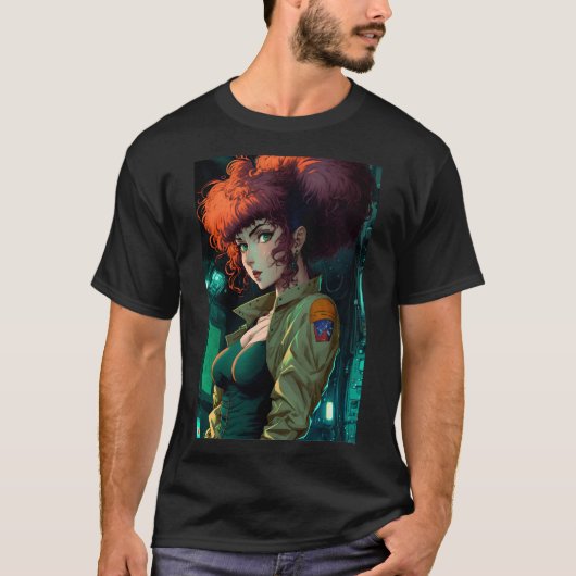 Hot Anime Girl Red Hair Space Engineer T-Shirt (Vorderseite)