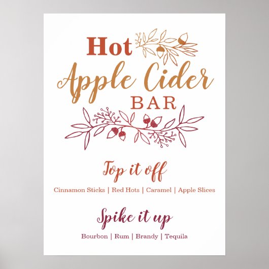 Hot Apple Cider Bar Menu Wedding Engagement Party Poster (Vorne)