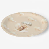 Hot Balloon Teddy Bär Neutral Baby Dusche Teller (Schrägansicht)