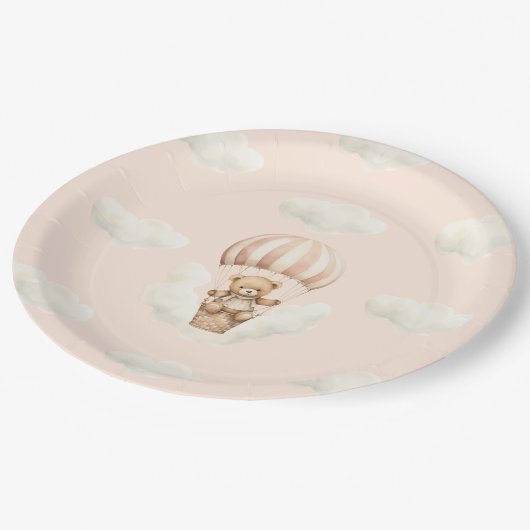 Hot Balloon Teddy Bear Girl Baby ShowTeller Pappteller (Schrägansicht)