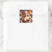Hot Beach Button Quadratischer Aufkleber (Tasche)