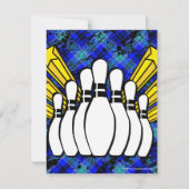 Hot Blue Boy's Foto Bowling Party Einladung (Rückseite)