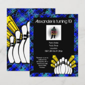 Hot Blue Boy's Foto Bowling Party Einladung (Vorne/Hinten)