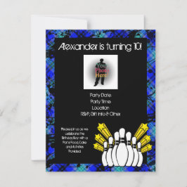 Hot Blue Boy's Foto Bowling Party Einladung