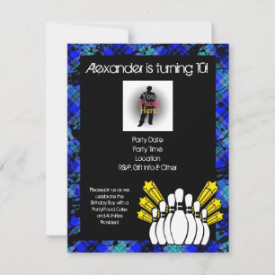 Hot Blue Boy's Foto Bowling Party Einladung