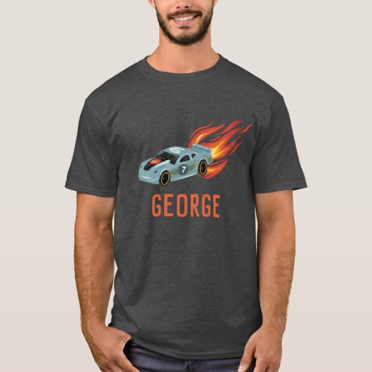 Hot Blue Racing Car mit Nummer T-Shirt (Vorderseite)