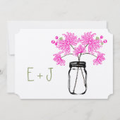 Hot Bright Pink Mason Jar Wildblume Hochzeit Einladung (Rückseite)