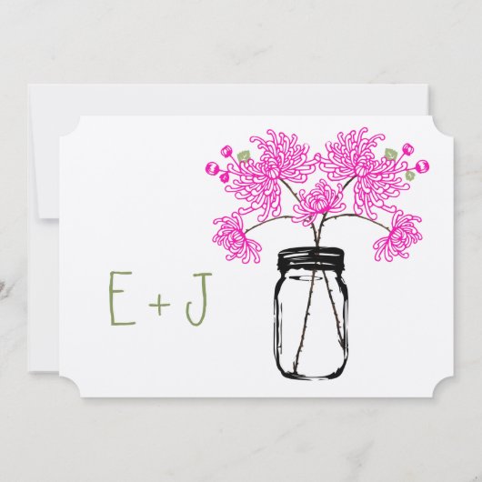 Hot Bright Pink Mason Jar Wildblume Hochzeit Einladung (Rückseite)