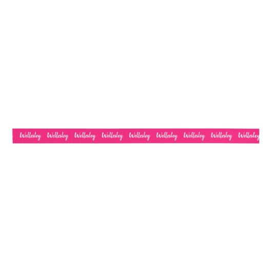 Hot Bright Pink mit White Script Name Fun Ripsband (Vorderseite)