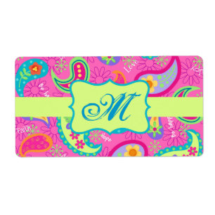 Hot Button Fuchsia Modernes Paisley Muster Monogra