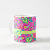Hot Button Fuchsia Modernes Paisley Muster Monogra Kaffeetasse (Vorderseite Links)