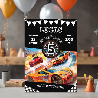 Hot Cars Race Birthday Party Einladung