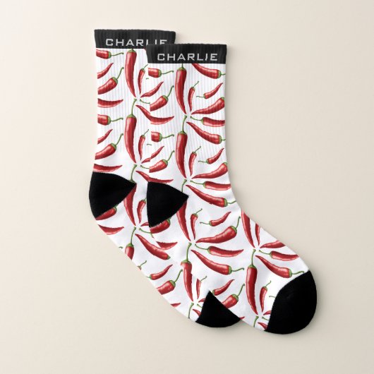 Hot Chili Muster individuelle Name Socken (Paar)