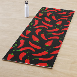 Hot Chili Pepper Cartoon Schwarzes rotes Muster Yogamatte