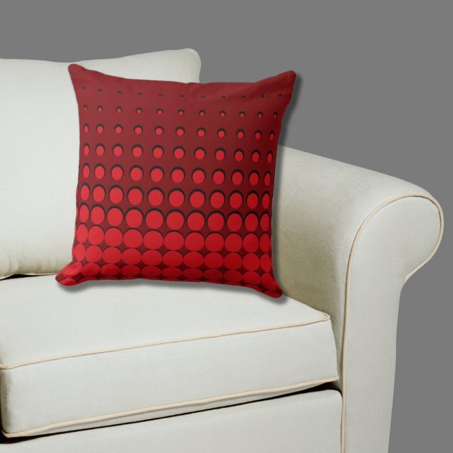 Hot Chili Red & Black Halftone Punkte Kissen (Red Pillow Halftone Pattern)