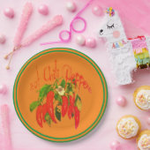 Hot Chili Red Paprikaschoten Terra Cotta Hintergru Pappteller (Party)