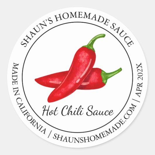 Hot Chili Sauce Modernes Label Runder Aufkleber (Vorderseite)