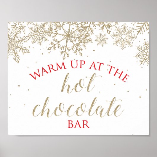Hot Chocolate Bar Gold Snowflake Red Sign Poster (Vorne)