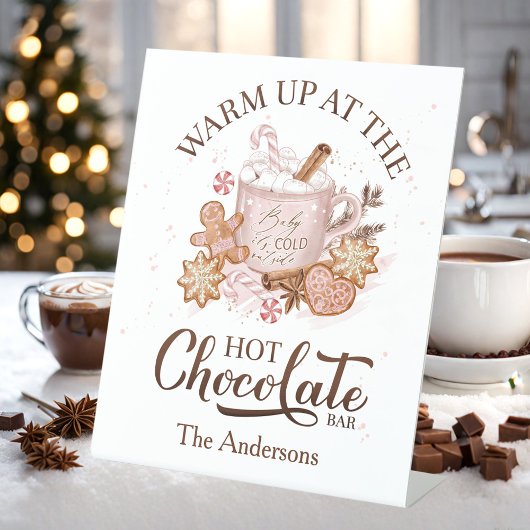 Hot Chocolate Bar Pink Weihnachtsfamilie Name Sockelschild