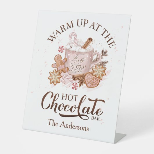 Hot Chocolate Bar Pink Weihnachtsfamilie Name Sockelschild (Vorderseite)