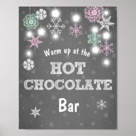 Hot Chocolate Bar Sign Pink Schneeflocken Rustikal Poster