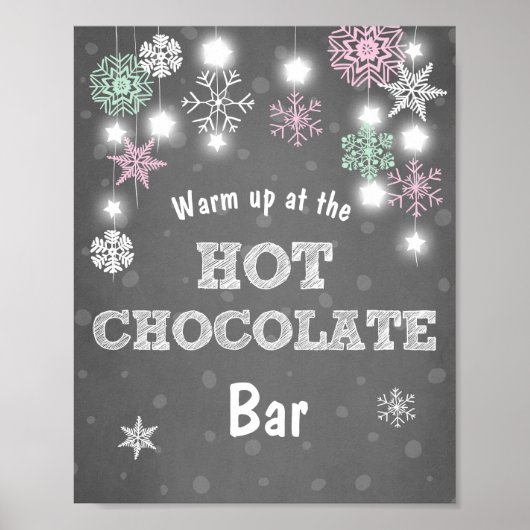 Hot Chocolate Bar Sign Pink Schneeflocken Rustikal Poster (Vorne)
