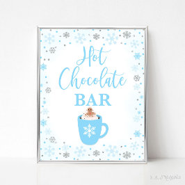 Hot Chocolate Bar Winter Blue Snowflakes Zeichen Poster