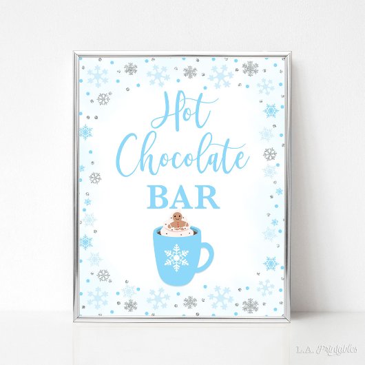 Hot Chocolate Bar Winter Blue Snowflakes Zeichen Poster