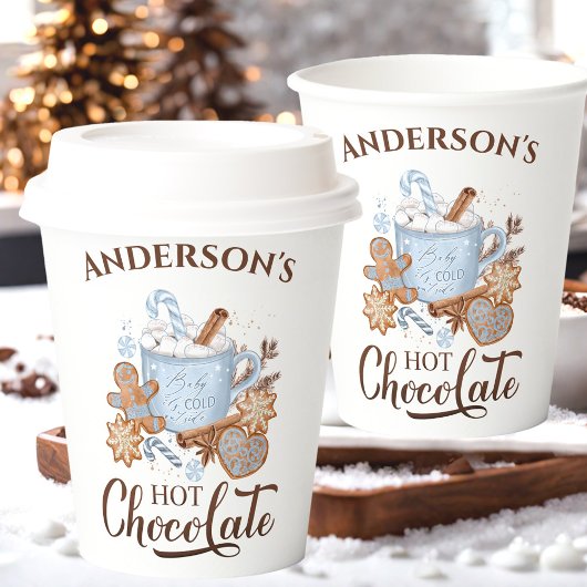 Hot Chocolate Blue Christmas Name Paper Cups Pappbecher