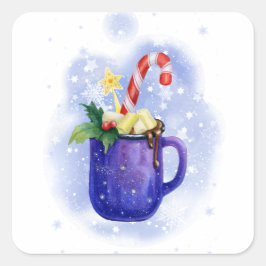 Hot Chocolate & Candy Cane mag Quadratischer Aufkleber
