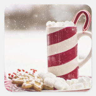 Hot Chocolate Candy Cane  Quadratischer Aufkleber