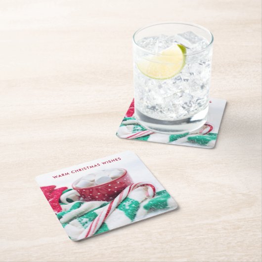 Hot Chocolate & Candy Cane Warme Weihnachtswünsche Rechteckiger Pappuntersetzer (Vor Ort)