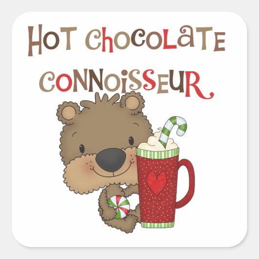 Hot Chocolate Connoisseur Boy Bear Quadratischer Aufkleber (Vorderseite)