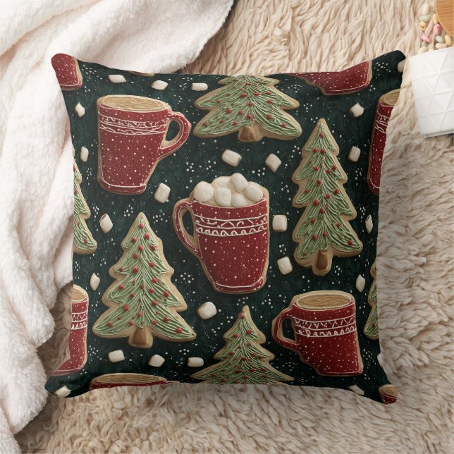 Hot Chocolate Mugs And Christmas Tree Cookies Kissen (Decke)