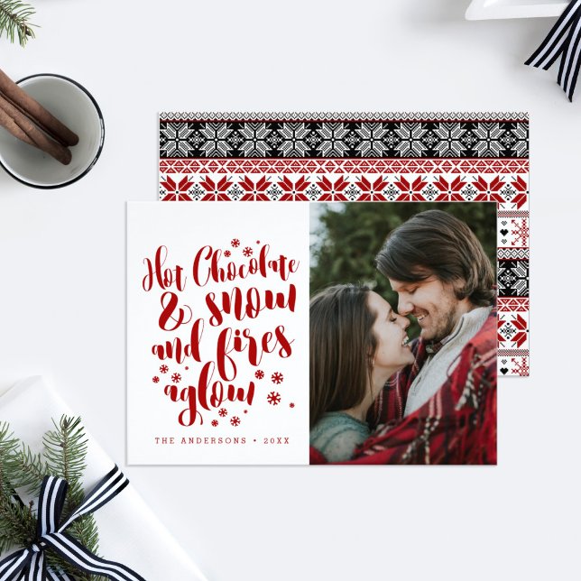 Hot Chocolate & Snow Cosy Holiday Design (Hot chocolate and snow and fires aglow holiday photo card)