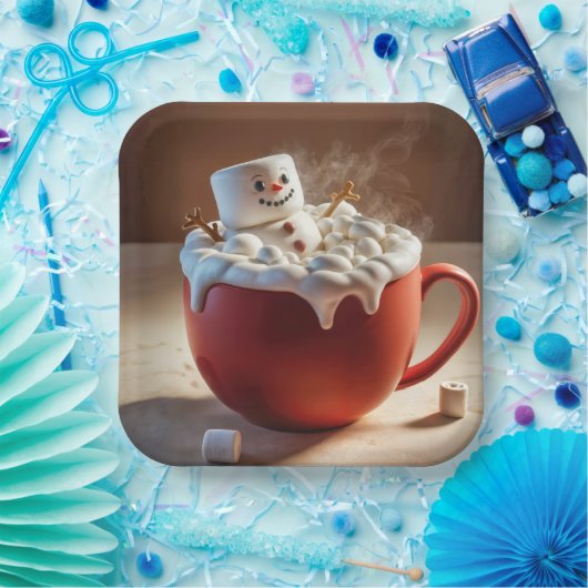 Hot Chocolate Snowman Pappteller (Party)